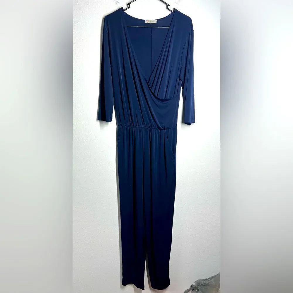 Creatiff Women's Navy Blue Cold Shoulder VNeck Jumpsuit  Size M